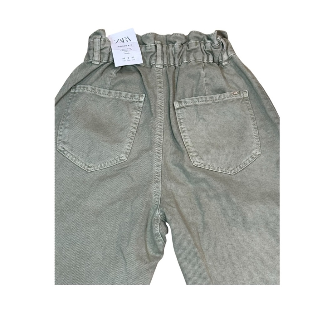 ZARA Baggy Fit Paperbag Waist Carrot Leg Pants Green Size 0 NWT - Picture 5 of 12